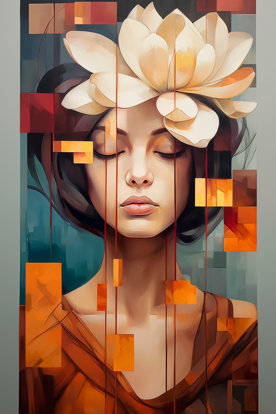 Mulher com uma flor — design completo