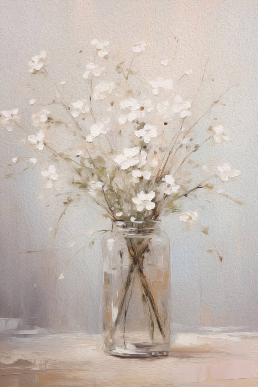 Flores brancas no vidro — design completo