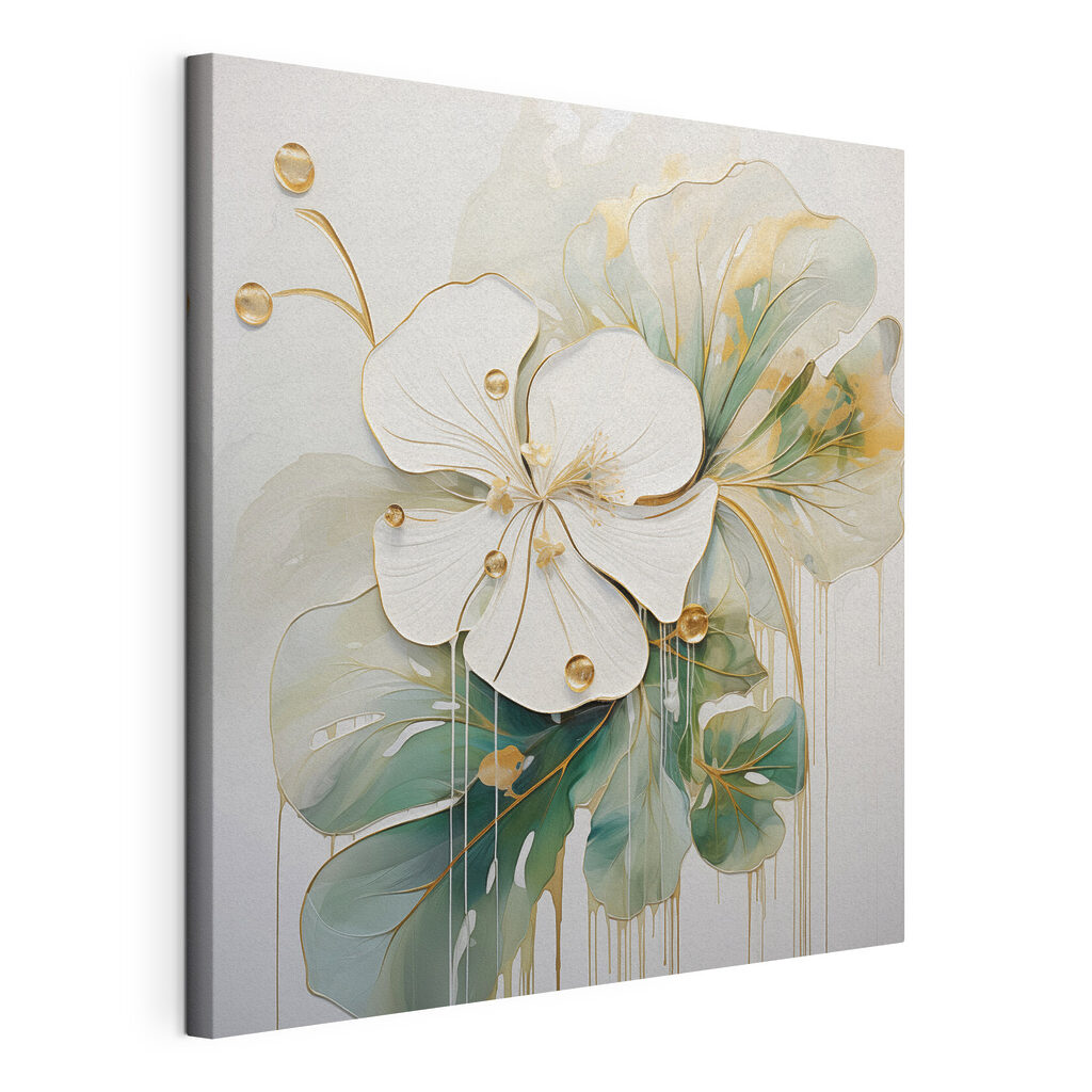 Flor sobre campos verdes, tela esticada e borda contínua