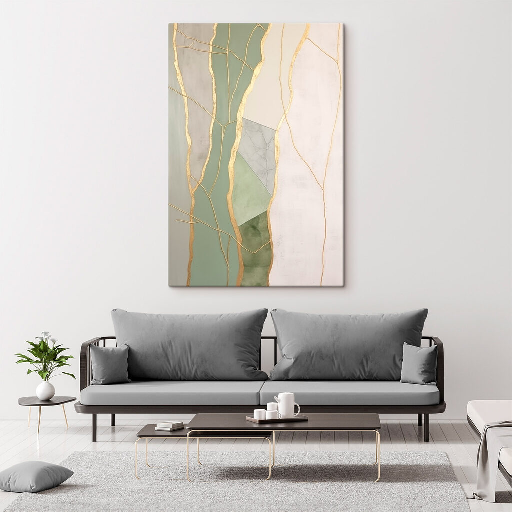 Linhas douradas em verde — interior 2