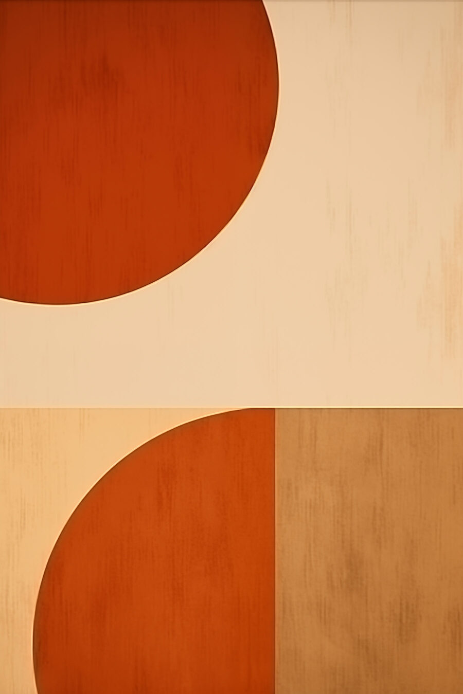 Círculos terracota em retângulos — design completo