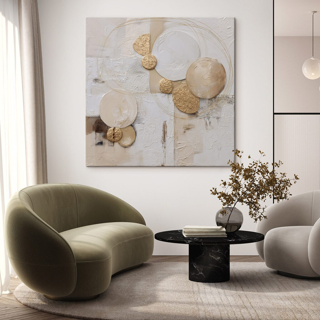 Círculos creme e dourados — interior 1