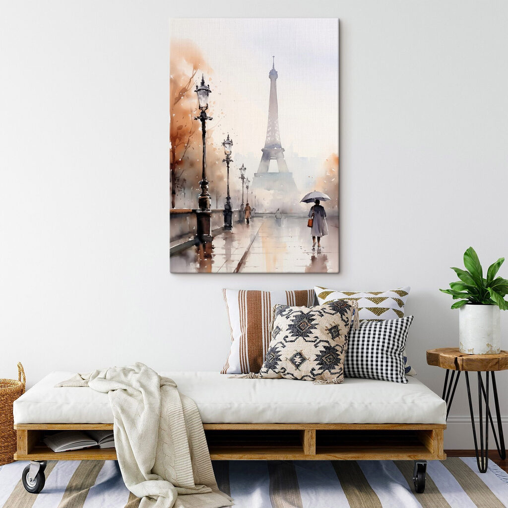 Paris com guarda-chuva num interior