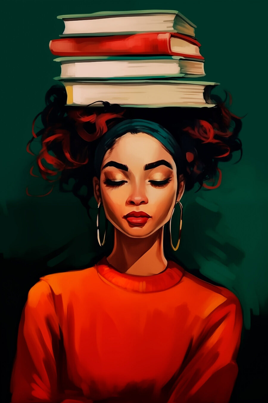 Mulher com livros — design completo