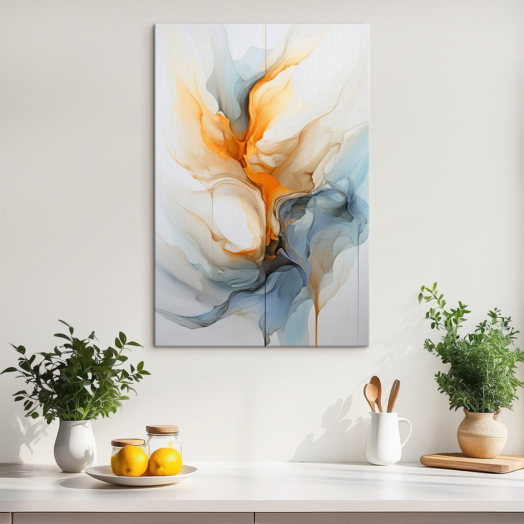 Tinta laranja e azul-gelo num interior