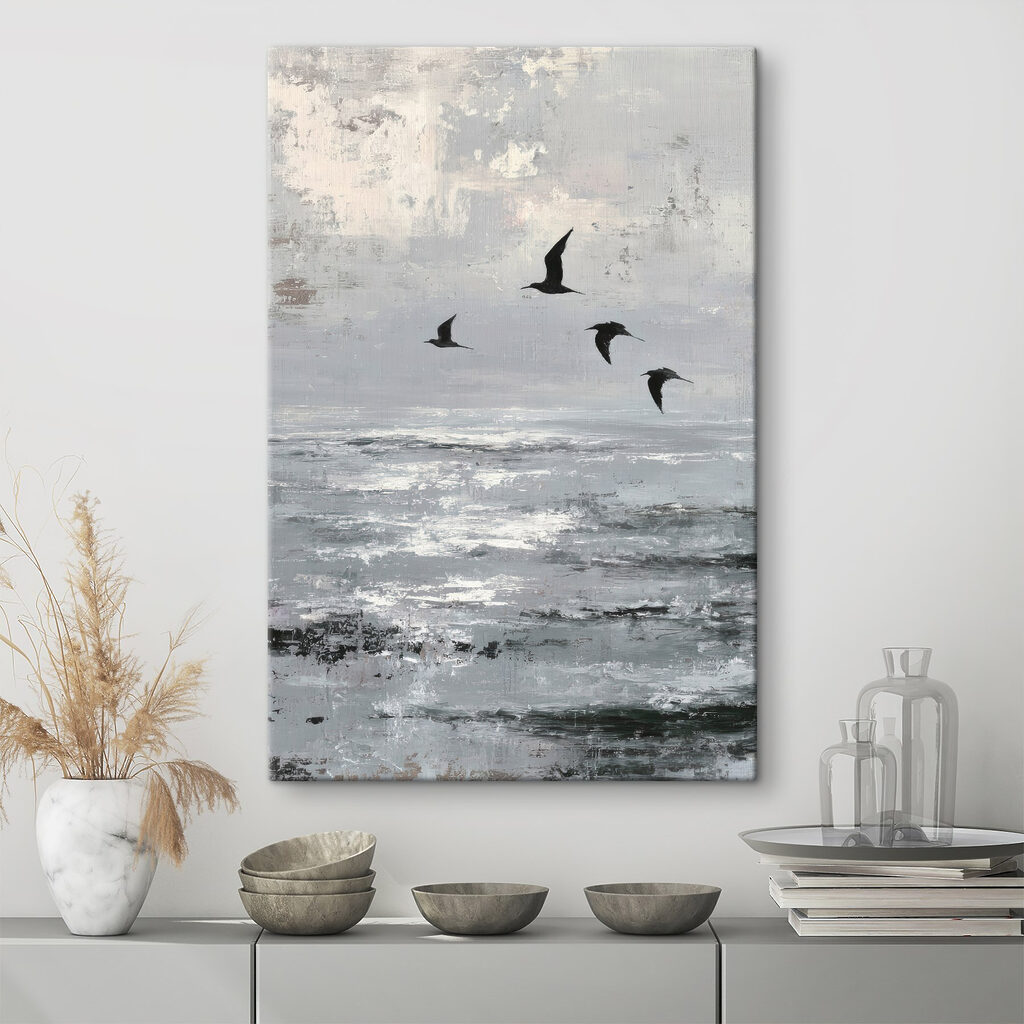 Aves sobre ondas cinzentas — interior 1