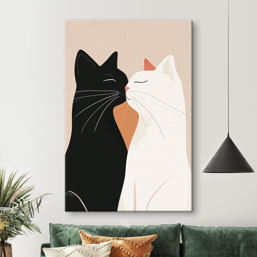 Dois gatos a aproximar-se num interior