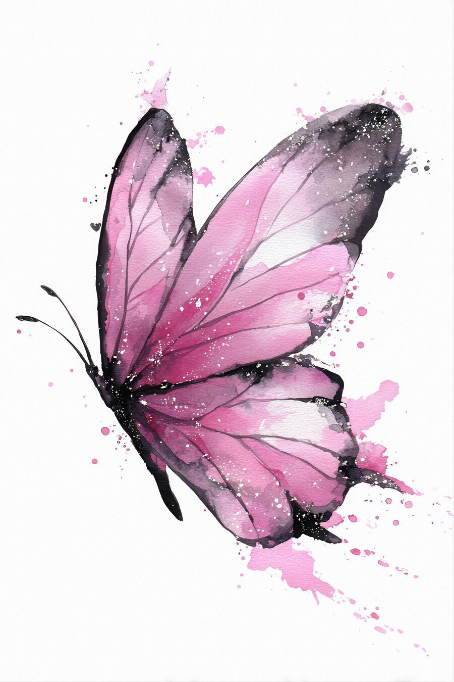 Borboleta cor-de-rosa com contornos — design completo