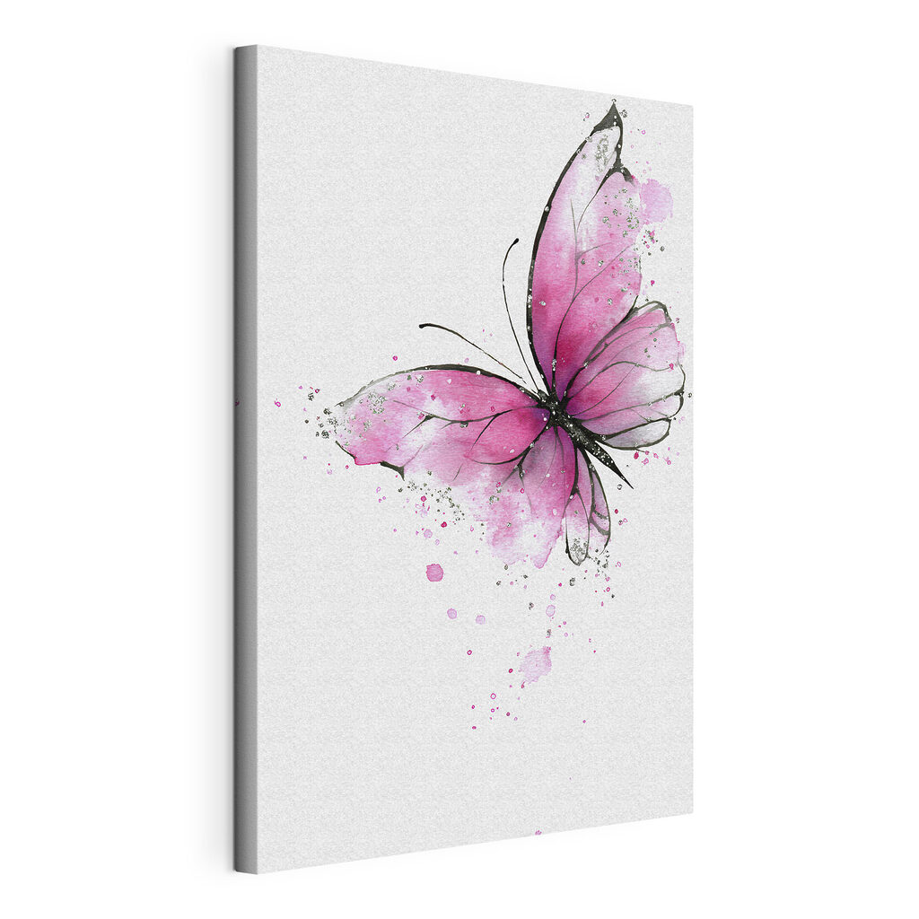 Borboleta cor-de-rosa com salpicos, tela esticada e borda contínua