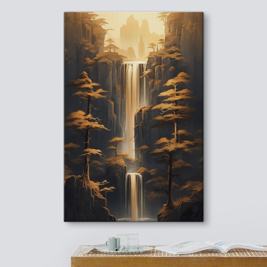Cascata dourada num desfiladeiro — interior 1