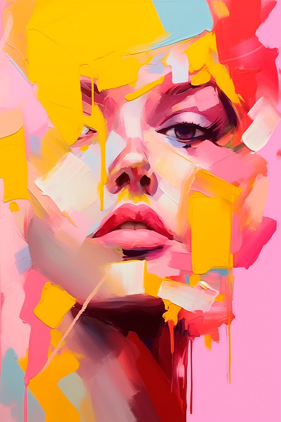 Retrato em blocos amarelos — design completo
