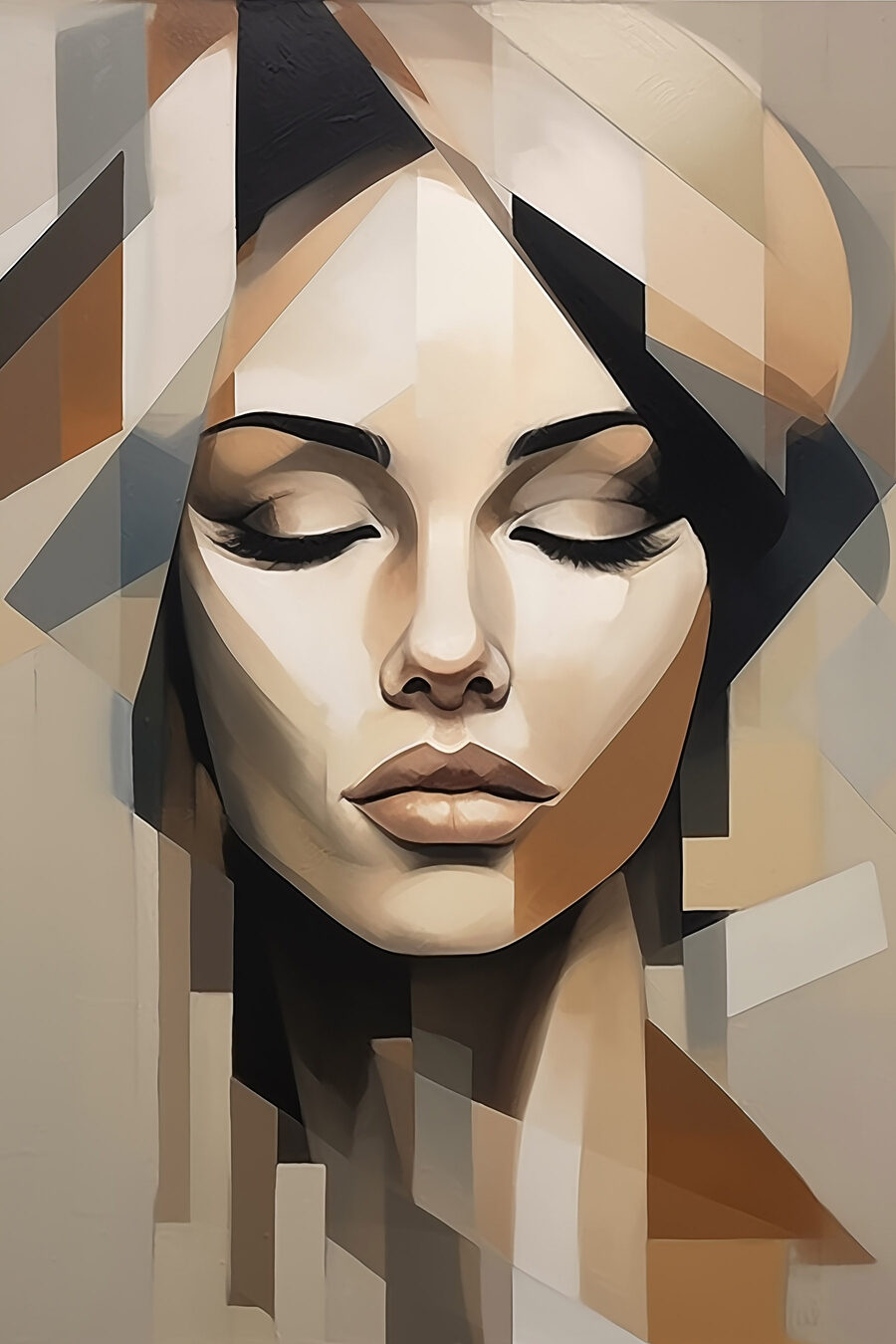 Rosto sereno em geometria — design completo