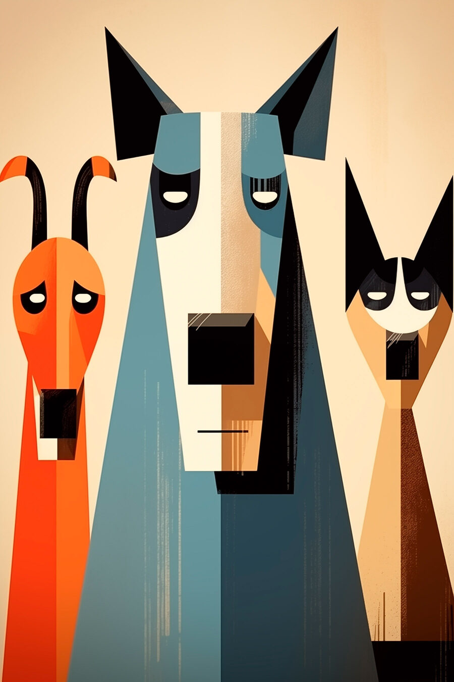Três cães angulosos — design completo