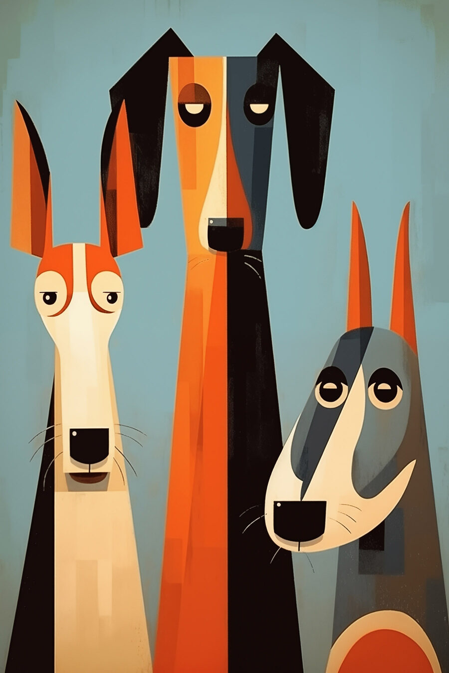 Três cães em azul-petróleo — design completo
