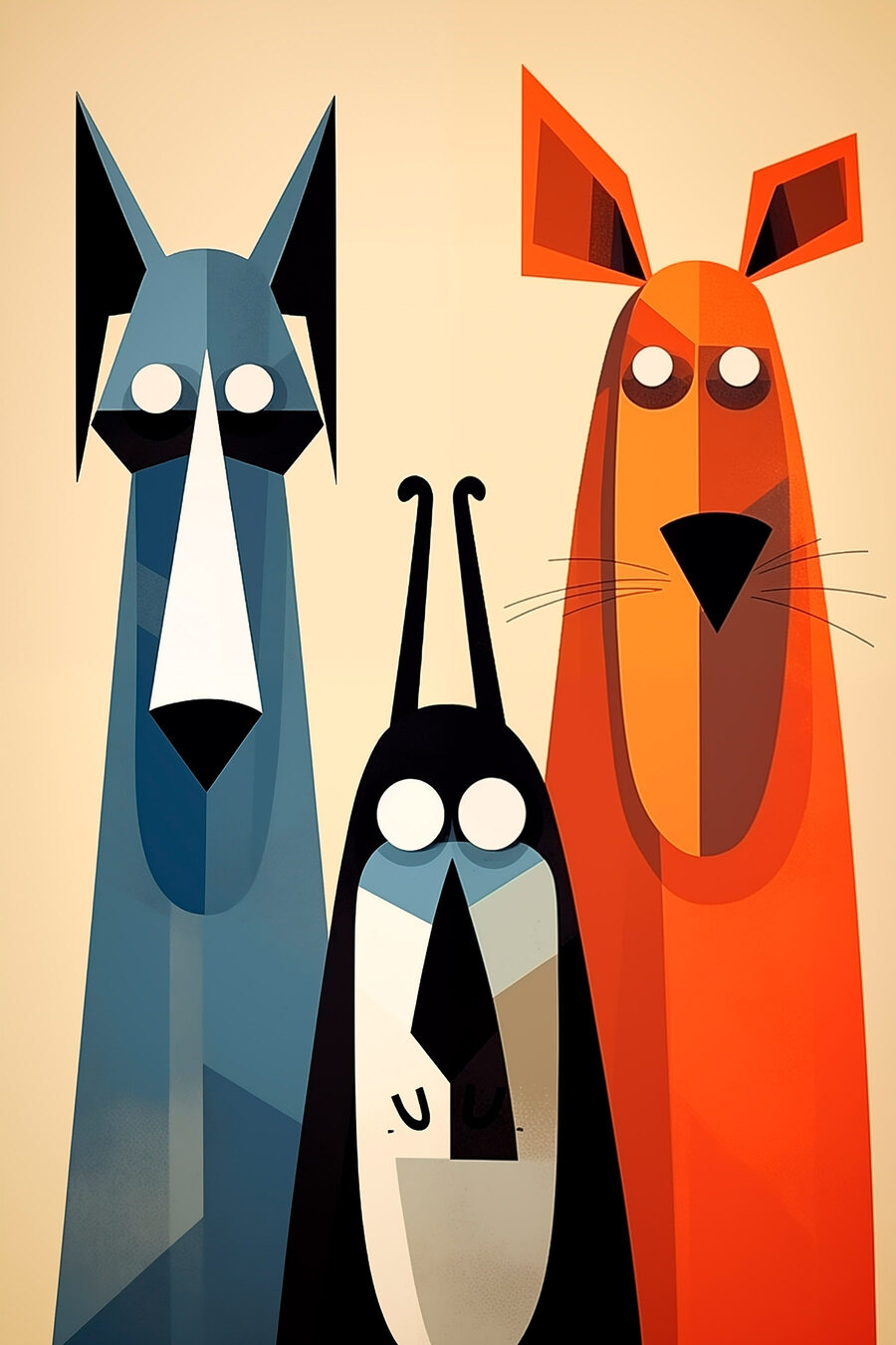 Três cães atentos — design completo
