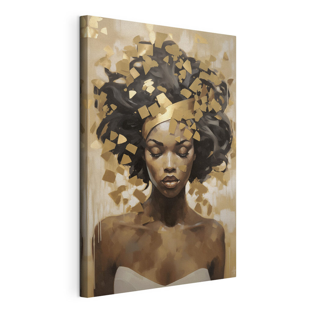 Retrato com coroa dourada, tela esticada e borda contínua