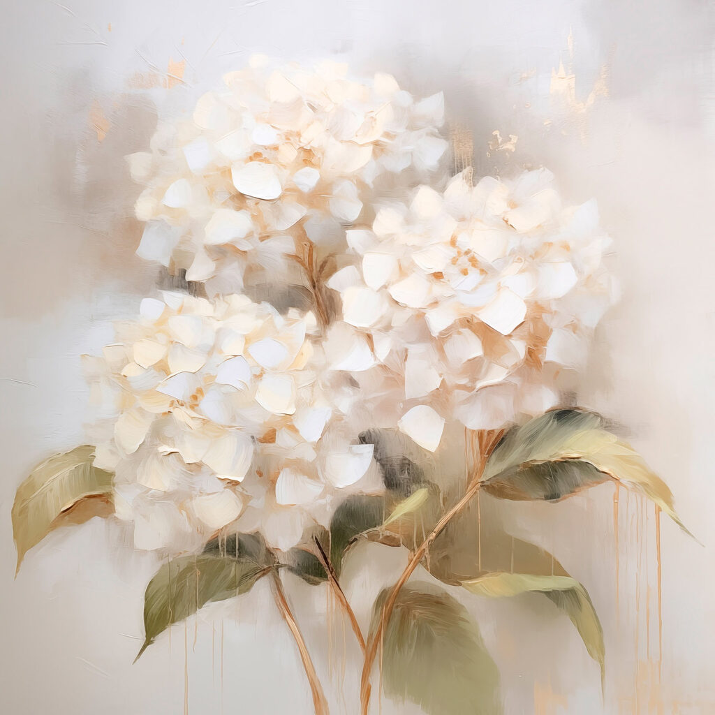 Hortênsias creme na neblina — design completo