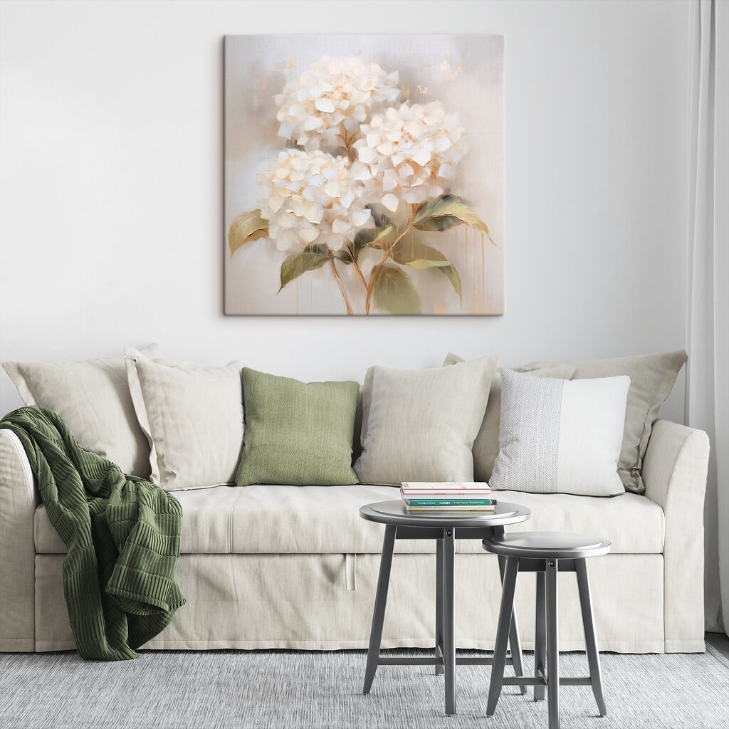Hortênsias creme na neblina — interior 1