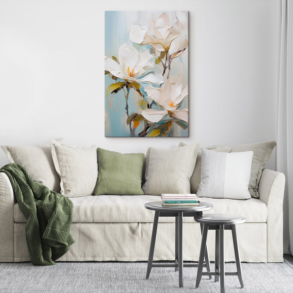 Magnólia branca sobre azul-gelo — interior 1