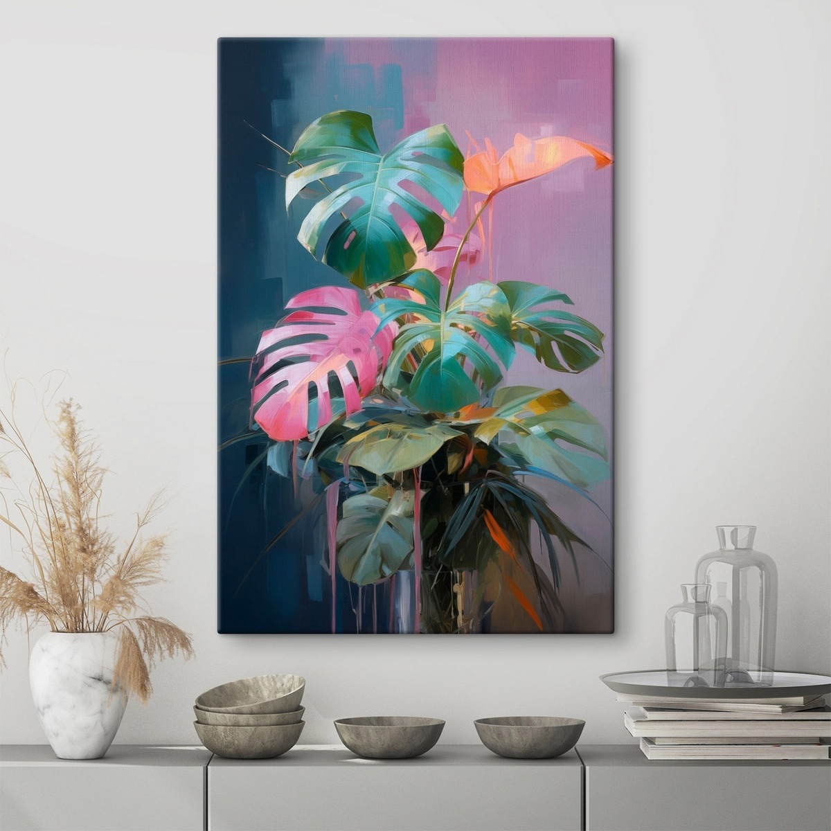 Monstera rosa e verde — interior 2