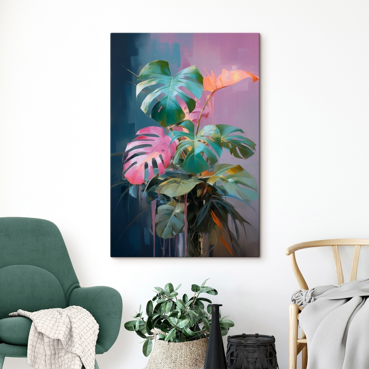 Monstera rosa e verde — interior 1