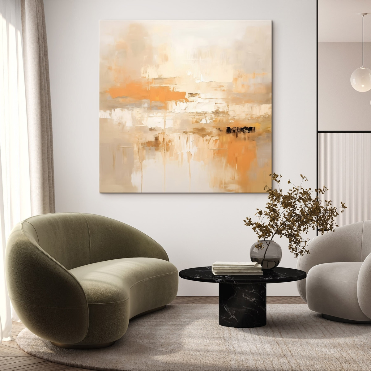 Paisagem abstrata em laranja num interior