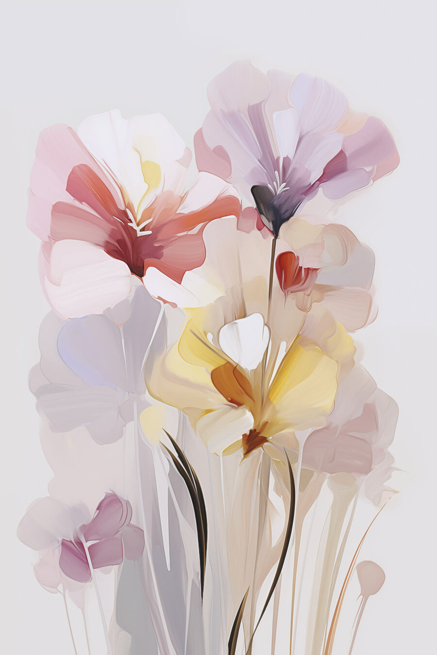 Flores pastel em talos — design completo
