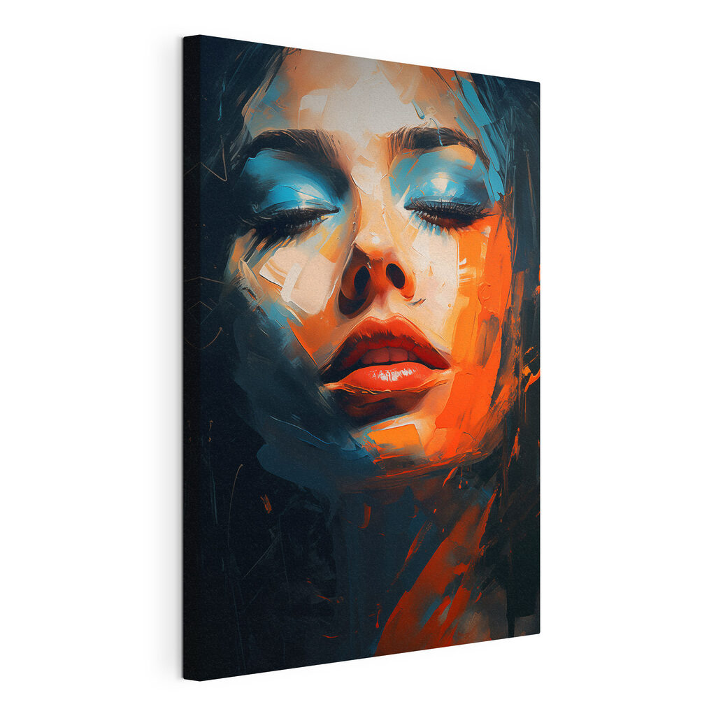 Retrato de mulher ardente, tela esticada e borda contínua