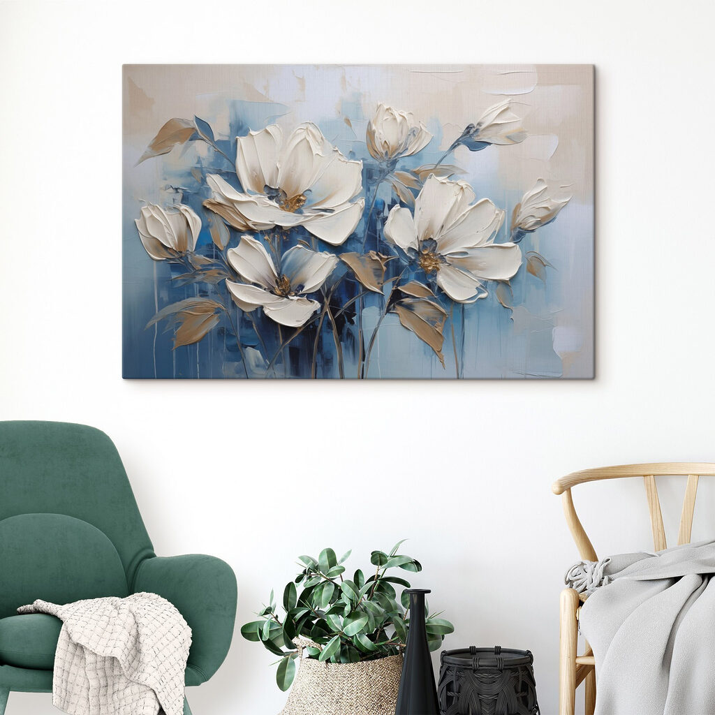 Magnólia branca sobre azul — interior 2