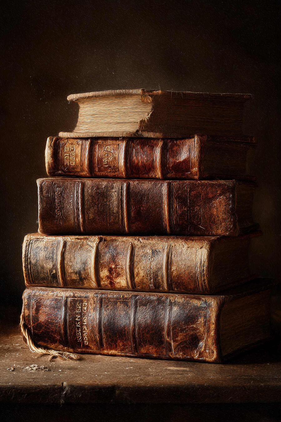 Livros antigos na sombra — design completo