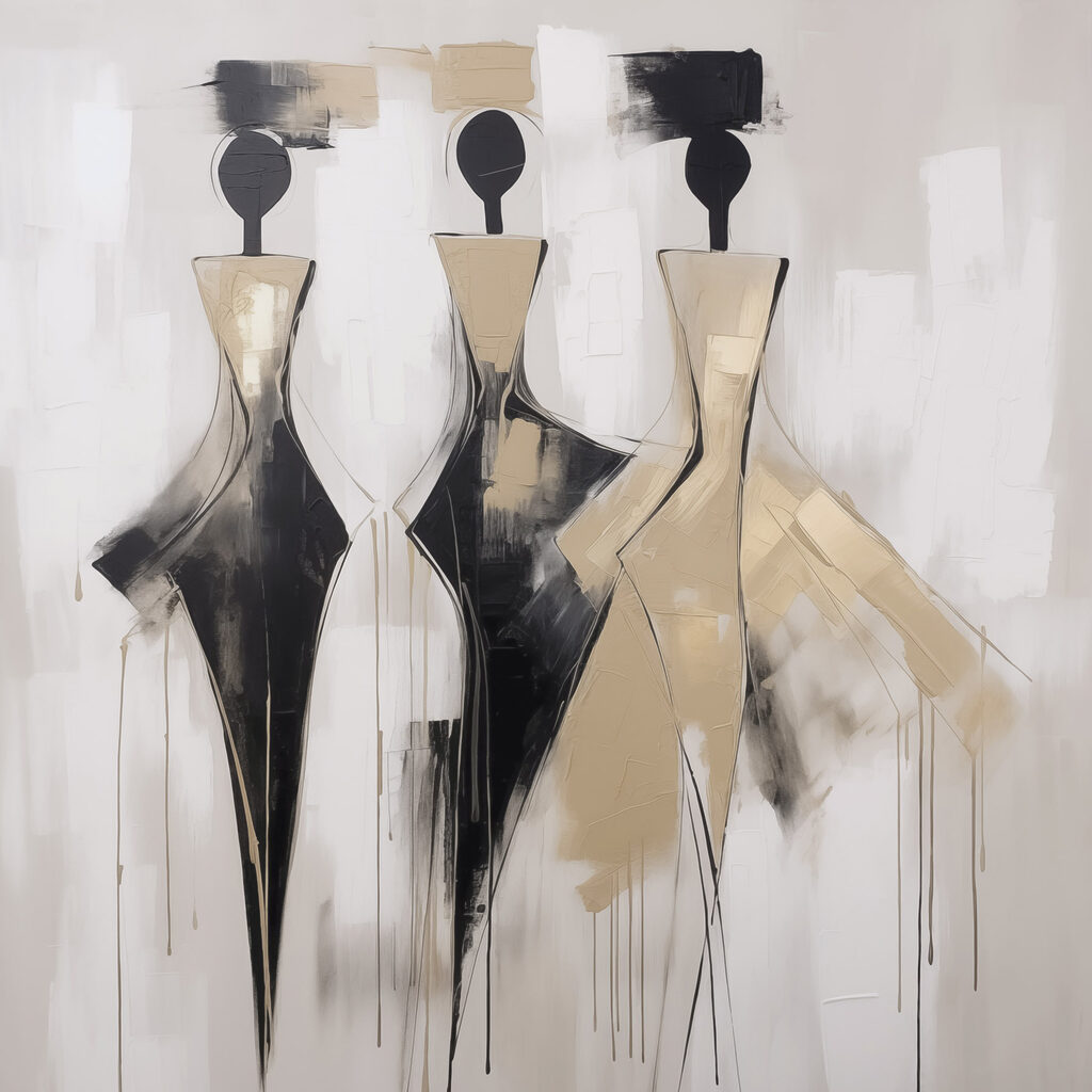 Três figuras de vestido — design completo