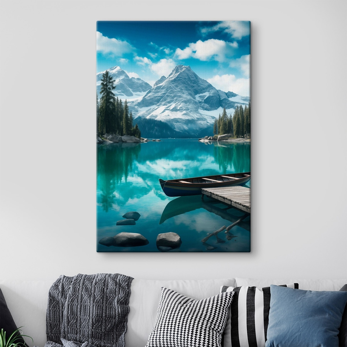 Lago alpino com canoa — interior 1