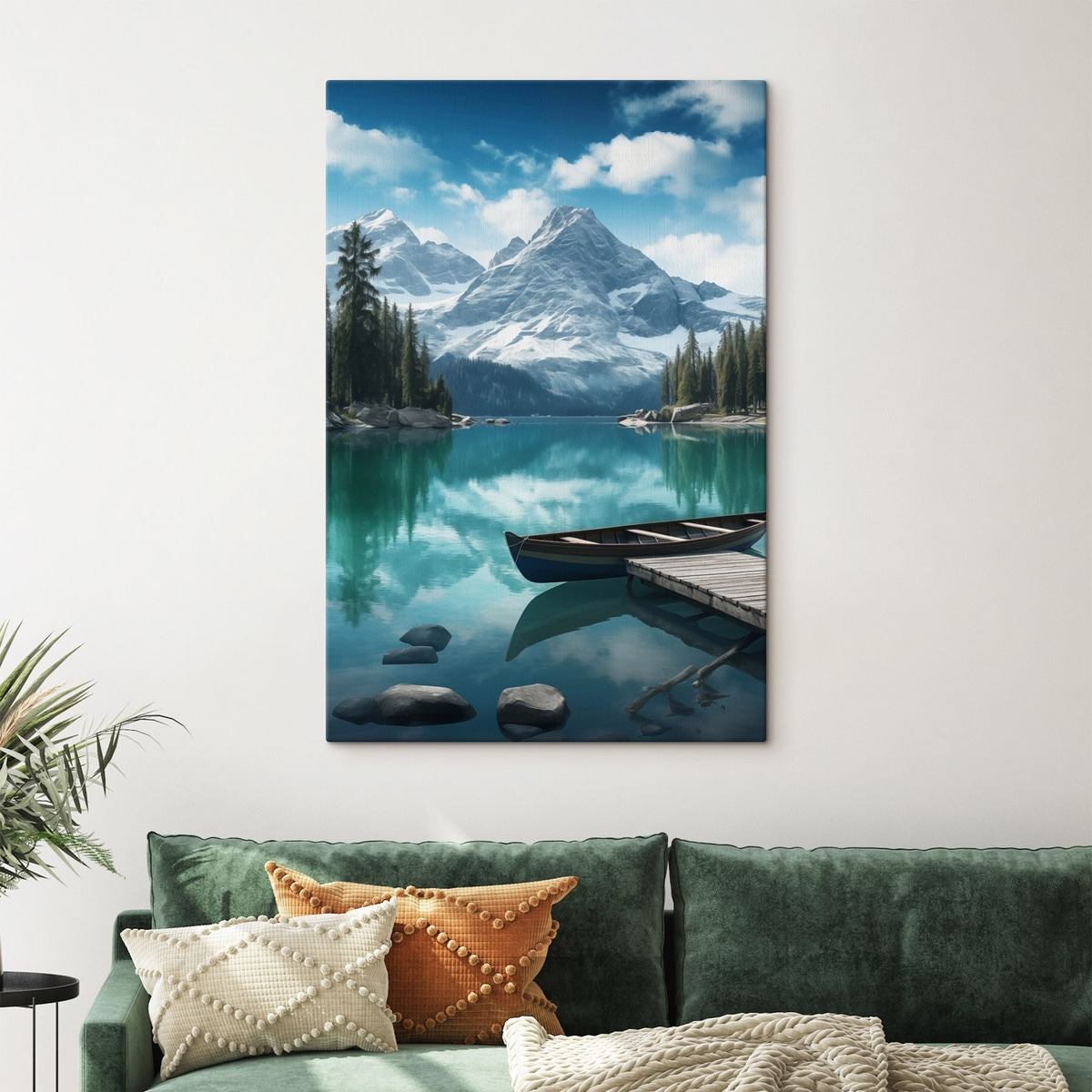 Lago alpino com canoa — interior 2