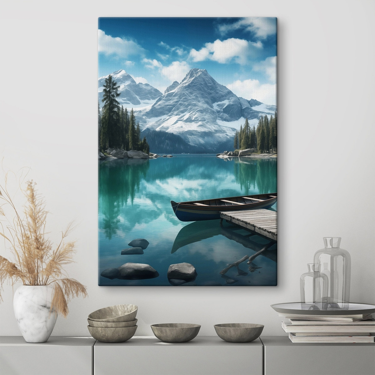 Lago alpino com canoa — interior 3