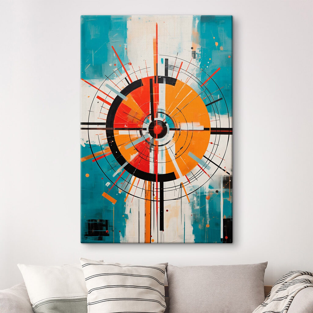 Círculo laranja sobre turquesa — interior 2