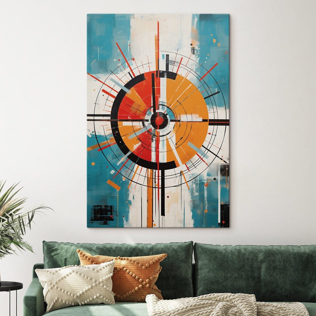 Círculo laranja sobre turquesa — interior 1
