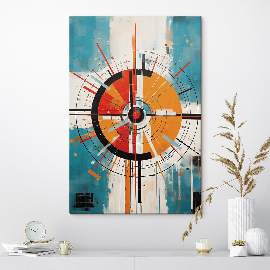 Círculo laranja sobre turquesa — interior 3