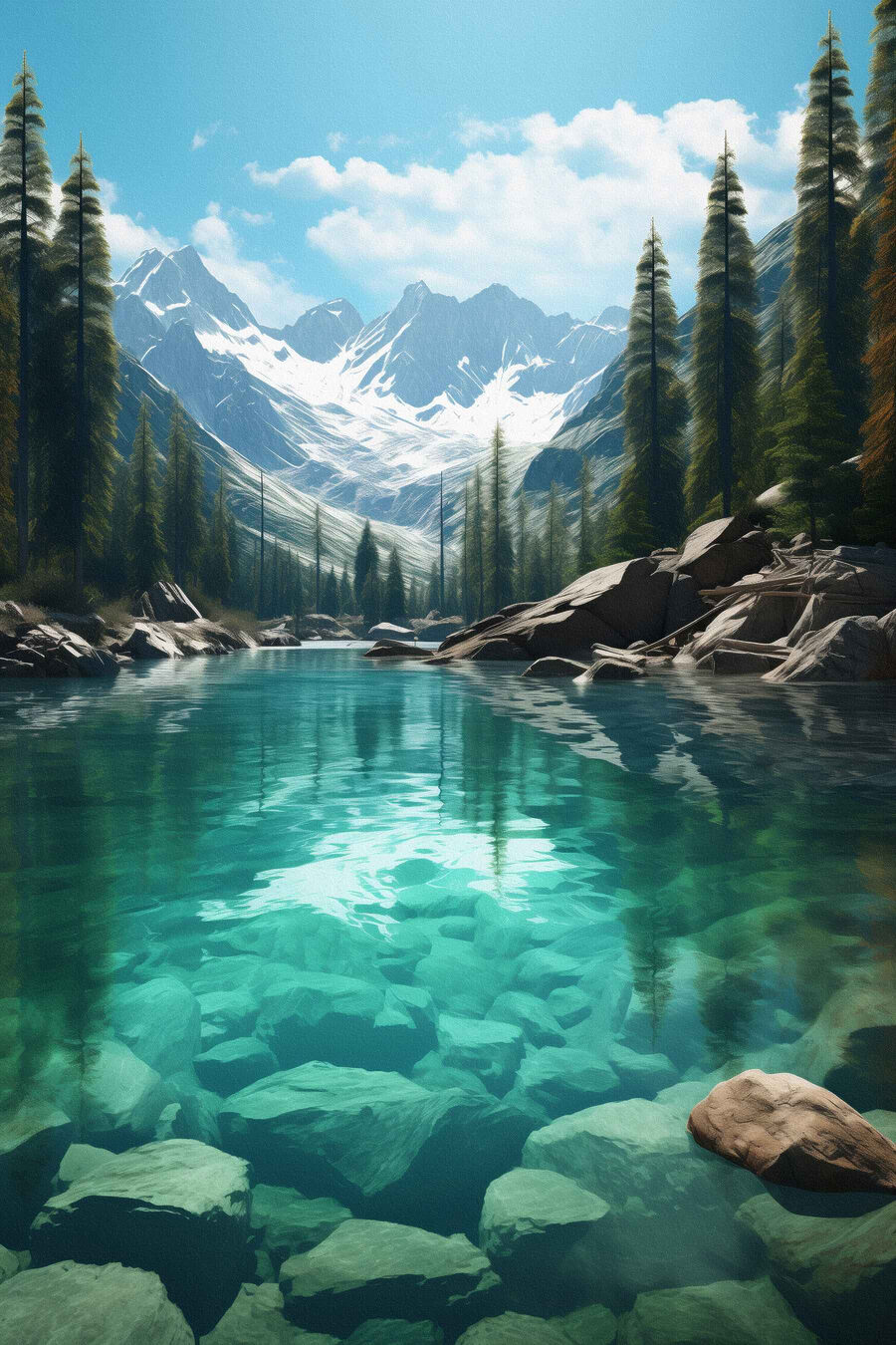 Lago de montanha turquesa — design completo
