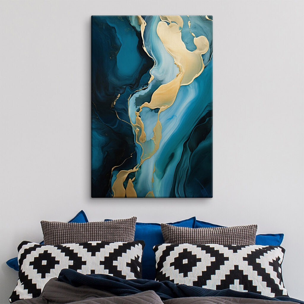 Veio dourado sobre azul num interior
