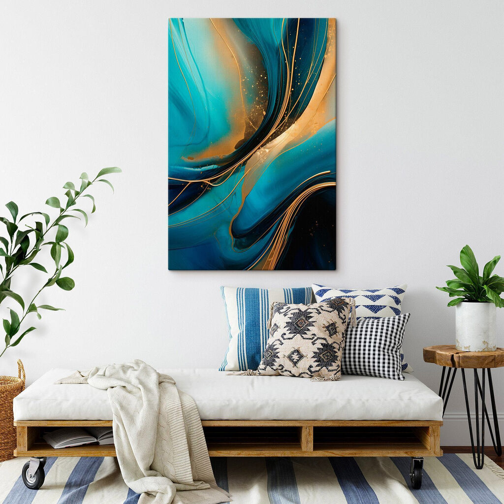 Ondas turquesa e dourado — interior 2