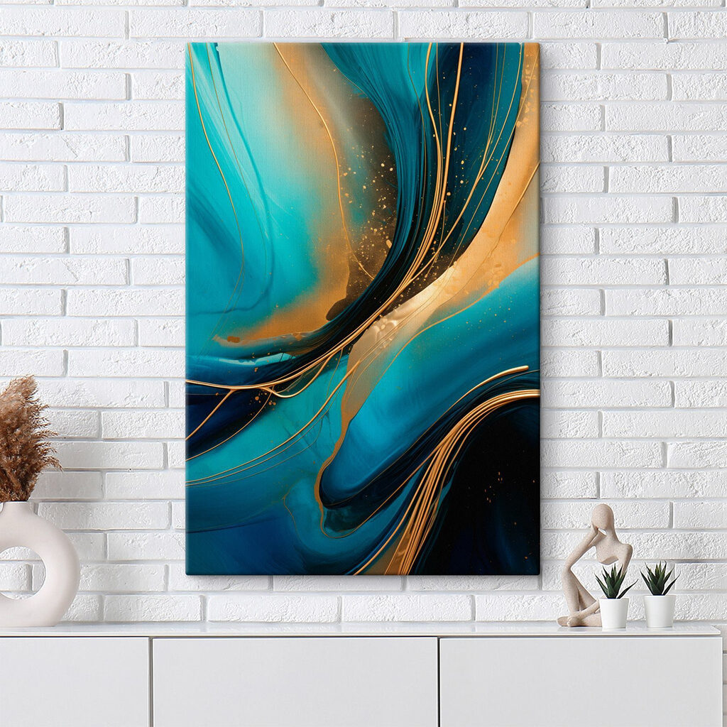 Ondas turquesa e dourado — interior 3