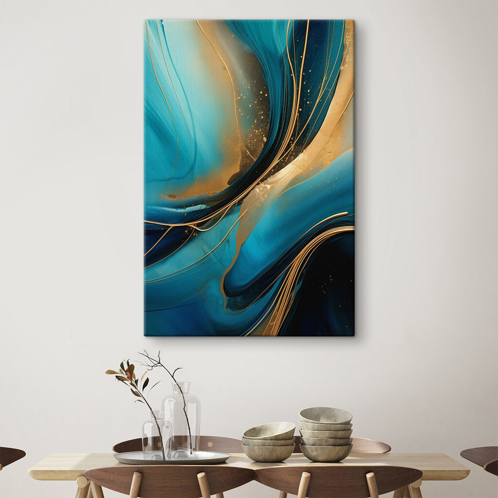 Ondas turquesa e dourado — interior 1