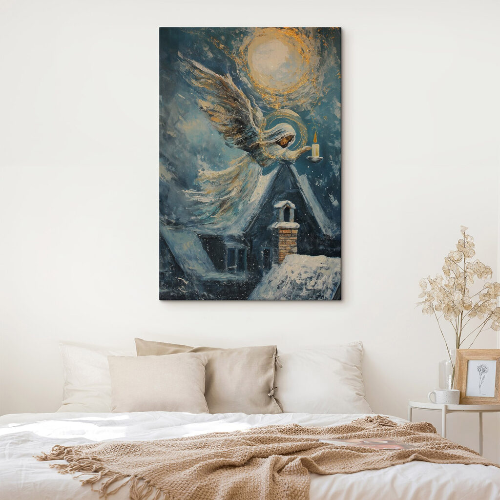 Anjo sobre telhados nevados — interior 2