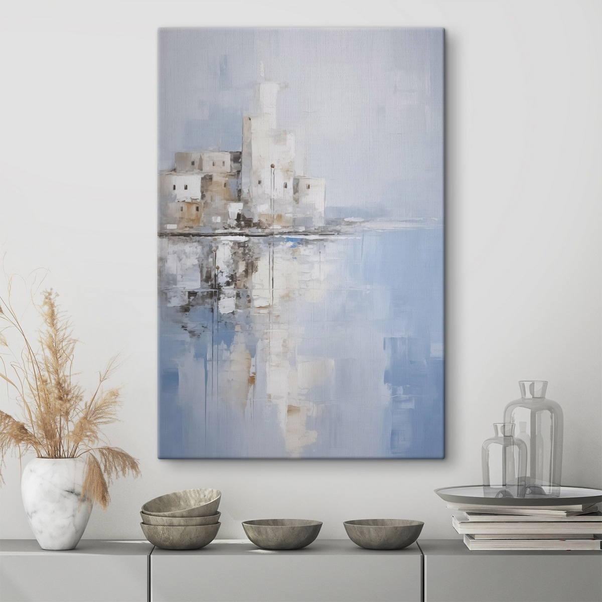 Pintura abstrata de paisagem num interior