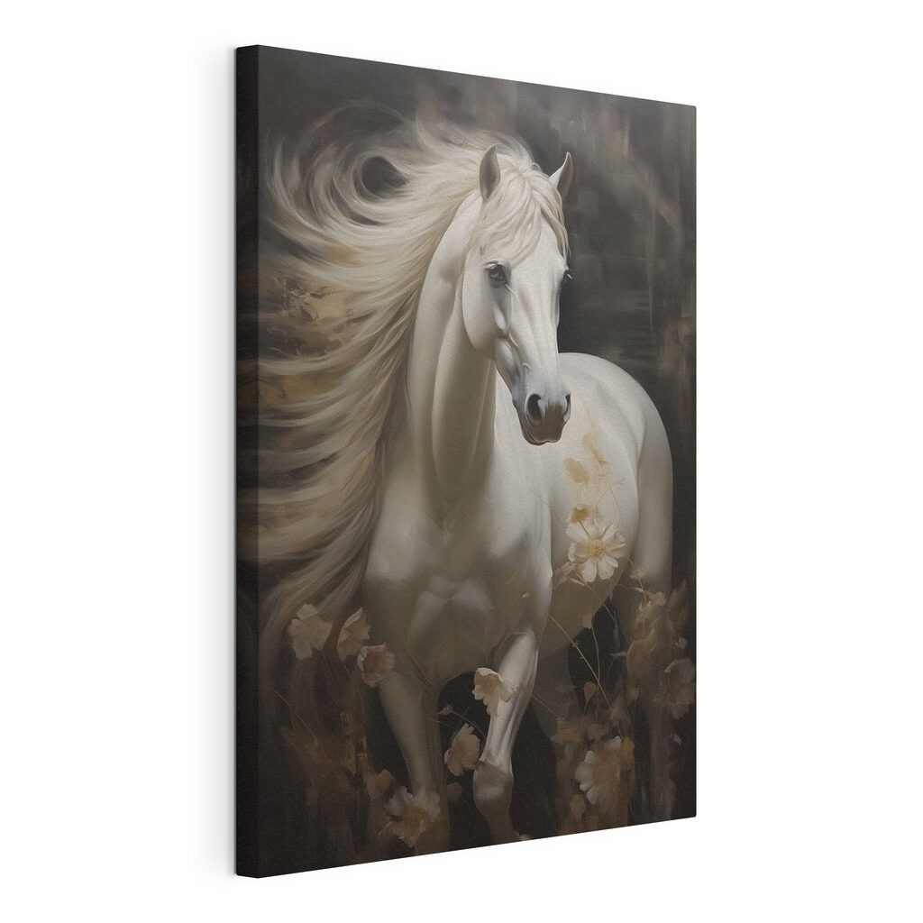 Cavalo branco na névoa — vista do produto