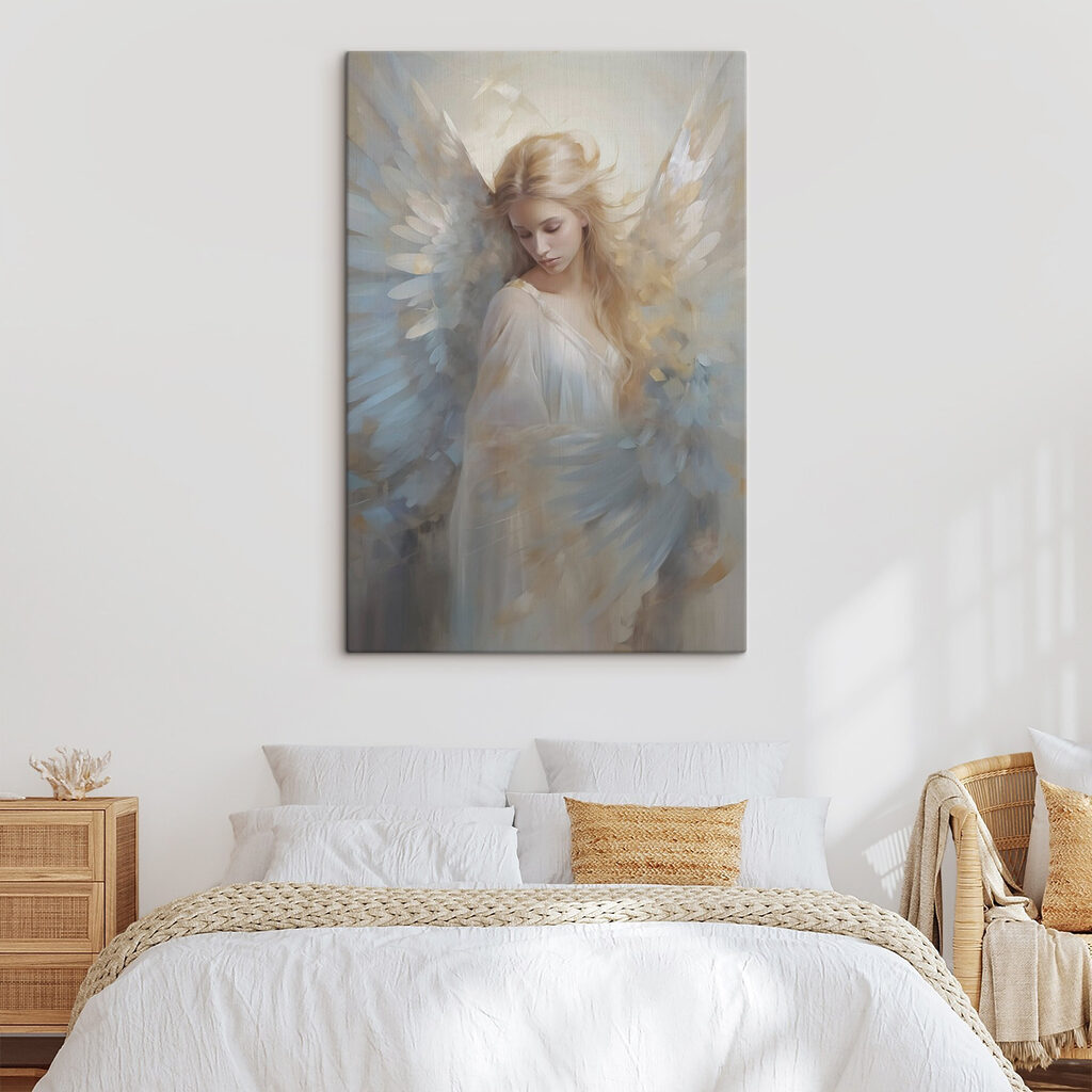 Anjo de cabeça baixa num interior