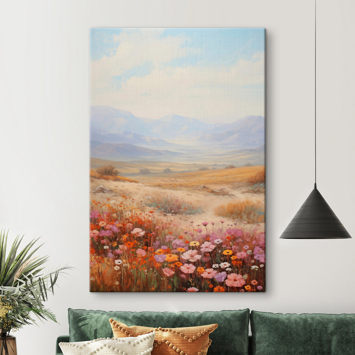 Campo florido e montanhas — interior 1