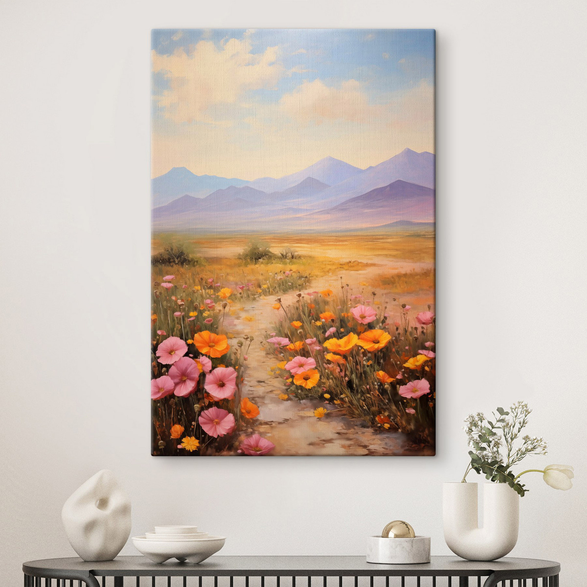 Campo e montanhas pastel — interior 1