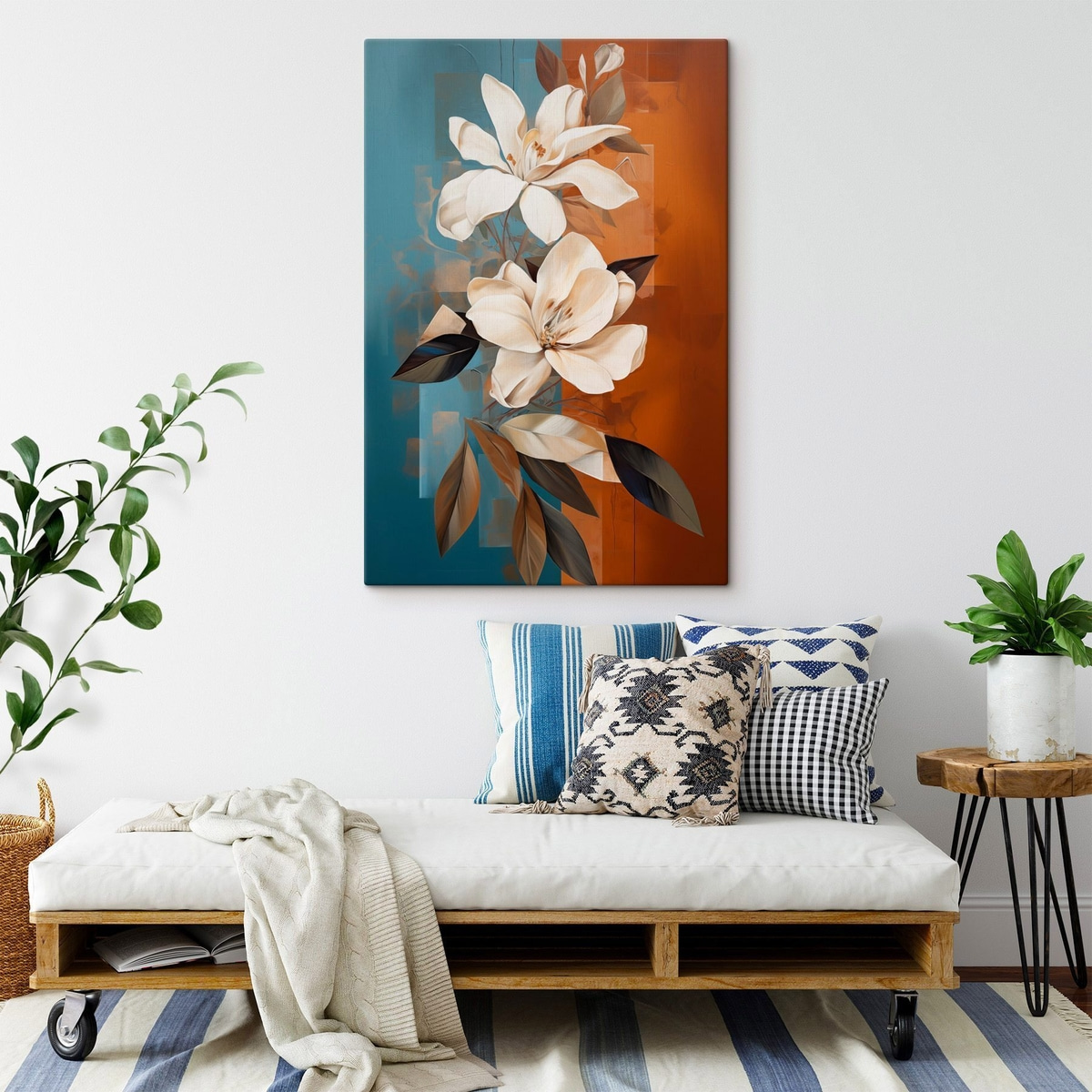 Castanho e azul minimalista — interior 1