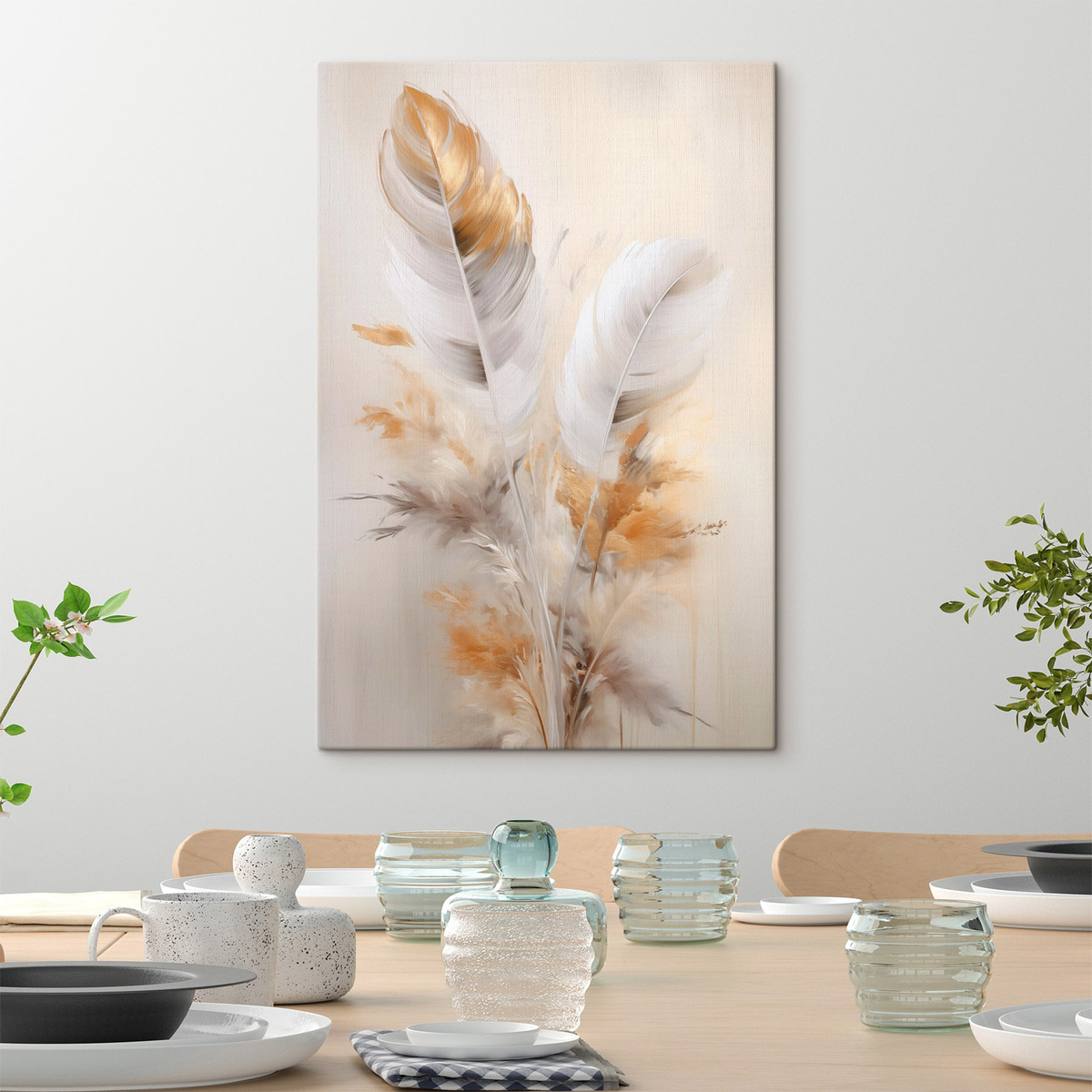 Penas abstratas em bege — interior 2